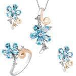 نیم ست آویز، گوشواره و انگشتر با نگین توپاز و الماس تراش برلیان طرح گل مدل: hsdf1400