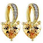 گوشواره طلا و جواهر با نگین سیترین و الماس تراش برلیان طرح قلب مدل: edf1361