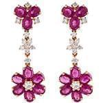 گوشواره طلا و جواهر با نگین یاقوت قرمز و الماس تراش برلیان مدل: edf1363