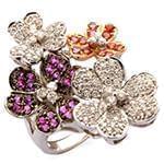 انگشتر زنانه طلا و جواهر با نگین یاقوت قرمز و الماس تراش برلیان طرح گل: مدل rgf1506