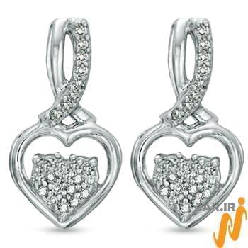 گوشواره طلا و جواهر با نگین الماس تراش برلیان طرح قلب مدل: ebf2167