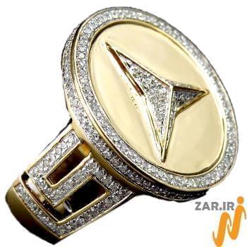انگشتر مردانه جواهر با نگین الماس تراش برلیان طرح بنز: مدل rgm1497