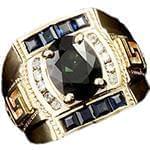 انگشتر طلا و جواهر با نگین یاقوت کبود، زمرد و الماس تراش برلیان: مدل rgm1498