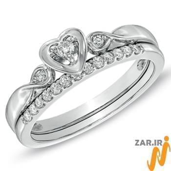حلقه و پشت حلقه طلای زنانه با نگین الماس تراش برلیان طرح قلب مدل: RDF1101