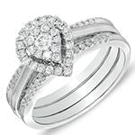 حلقه و پشت حلقه با نگین الماس تراش برلیان طرح اشک مدل: RDF1103