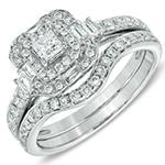 حلقه و پشت حلقه با نگین الماس تراش پرنس تخمه، برلیان و باگت مدل: RDF1107