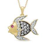 آویز کودکانه طلا و جواهر با نگین الماس تراش برلیان و یاقوت قرمز طرح ماهی مدل: pgb2076