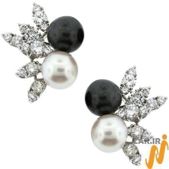 گوشواره طلا و جواهر با نگین مروارید سیاه و سفید و الماس تراش برلیان مدل: edf1371