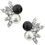 گوشواره طلا و جواهر با نگین مروارید سیاه و سفید و الماس تراش برلیان مدل: edf1371