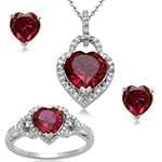 نیم ست قلب آویز، گوشواره و انگشتر با نگین یاقوت قرمز و الماس تراش برلیان مدل: hsdf1406