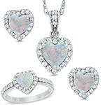 نیم ست قلب آویز، گوشواره و انگشتر با نگین اپال و الماس تراش برلیان مدل: hsdf1409