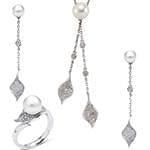 نیم ست آویز، گوشواره و انگشتر با نگین مروارید و الماس تراش برلیان مدل: hsdf1412