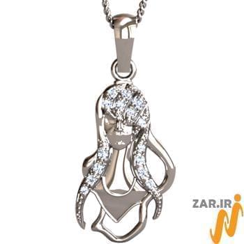 آویز ماه شهریور طلا سفید و جواهر با نگین الماس تراش برلیان مدل: zpdf1031