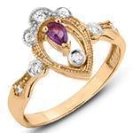 انگشتر طلا و جواهر با نگین آمتیس و الماس تراش برلیان: مدل rgf1511