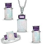 نیم ست آویز، گوشواره و انگشتر با نگین آمتیس، اپال و الماس تراش برلیان مدل: hsdf1418