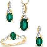 نیم ست آویز، گوشواره و انگشتر با نگین زمرد و الماس تراش برلیان مدل: hsdf1420