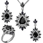 نیم ست آویز، گوشواره و انگشتر با نگین یاقوت کبود و الماس تراش برلیان مدل: hsdf1427