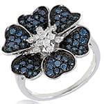 انگشتر طلا و جواهر با نگین یاقوت کبود و الماس تراش برلیان طرح گل: مدل rgf1520