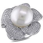 انگشتر طلا و جواهر با نگین مروارید و الماس تراش برلیان طرح گل: مدل rgf1522