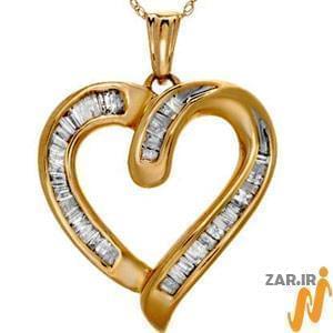 آویز طلا زرد قلبی با نگین الماس تراش باگت مدل: npdf1053