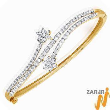 دستبند النگویی جواهر با نگین الماس تراش برلیان طرح فلاور مدل: bng1062 