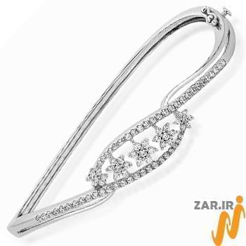دستبند النگویی جواهر با نگین الماس تراش برلیان طرح فلاور مدل: bng1065