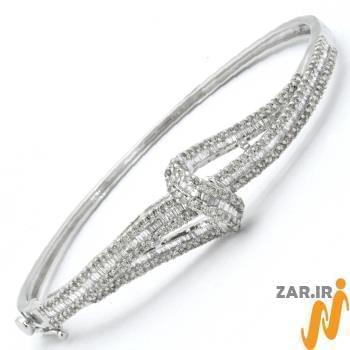 دستبند النگویی طلا و جواهر با نگین الماس تراش برلیان و باگت مدل: bng1069