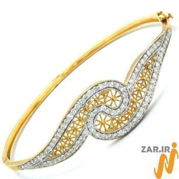 دستبند النگویی طلای زرد و سفید و جواهر با نگین الماس تراش برلیان  مدل: bng1070
