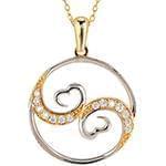 مدال طلای زرد و سفید با نگین الماس تراش برلیان طرح دو قلب: مدل pdb2210