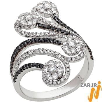 حلقه فلاور (flower) جواهر با نگین الماس تراش برلیان سفید و مشکی مدل : eng2213