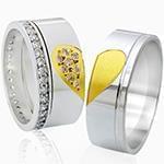 حلقه ست طلای ازدواج با نگین الماس تراش برلیان طرح قلب مدل: srd1453