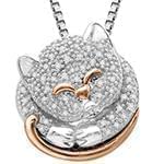 آویز طلای سفید و رزگلد با نگین الماس تراش برلیان طرح گربه: مدل pdb2223