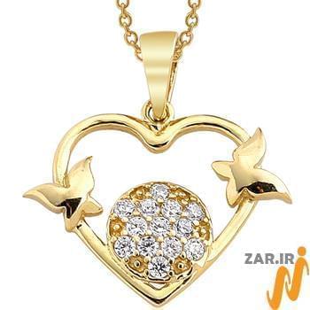آویز طلای زرد با نگین الماس تراش برلیان طرح قلب: مدل pdb2224