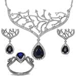 سرویس طلا و جواهر با نگین یاقوت کبود و الماس تراش برلیان مدل: bset2194 