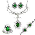 سرویس طلا و جواهر با نگین زمرد و الماس تراش برلیان مدل: bset2196