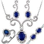 سرویس طلا و جواهر با نگین یاقوت کبود و الماس تراش برلیان مدل: bset2197