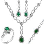 سرویس طلا و جواهر با نگین زمرد و الماس تراش برلیان مدل: bset2198