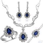 سرویس طلا و جواهر با نگین یاقوت کبود و الماس تراش برلیان مدل: bset2202