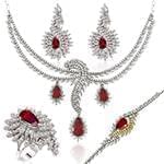 سرویس طلا و جواهر با نگین یاقوت قرمز و الماس تراش برلیان مدل: bset2204