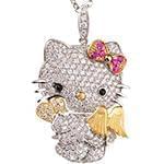 آویز کودکانه طلا با نگین الماس تراش برلیان و یاقوت قرمز طرح کیتی مدل: pgb2088