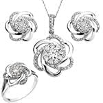 نیم ست طلا و جواهر با نگین الماس تراش برلیان طرح گل: مدل hdset2073