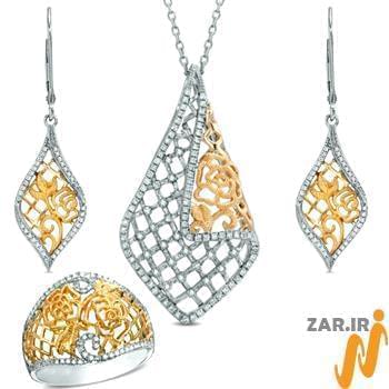 نیم ست طلا و جواهر با نگین الماس تراش برلیان طرح گل: مدل hdset2077