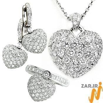 نیم ست طلا و جواهر با نگین الماس تراش برلیان طرح قلب: مدل hdset2081