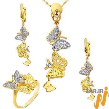 نیم ست طلا و جواهر با نگین الماس تراش برلیان طرح پروانه: مدل hdset2082