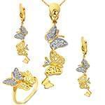 نیم ست طلا و جواهر با نگین الماس تراش برلیان طرح پروانه: مدل hdset2082