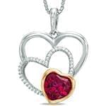 آویز طلا و جواهر با نگین گارنت و الماس تراش برلیان طرح قلب مدل: npdf13062