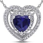 آویز طلا و جواهر با نگین یاقوت کبود و الماس تراش برلیان طرح قلب مدل: npdf13073