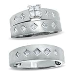 حلقه، پشت حلقه و حلقه مردانه ست با نگین الماس تراش پرنس مدل: srd1480