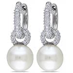 گوشواره طلا و جواهر با نگین مروارید و الماس تراش برلیان مدل: edf1397