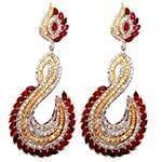 گوشواره طلا و جواهر با نگین یاقوت قرمز ، سیترین و الماس تراش برلیان مدل: edf1400